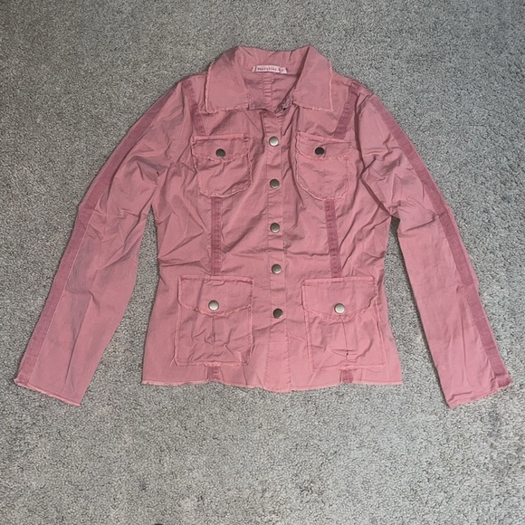 XCVI Wearables Raw Edge Poplin Lightweight Safari Jacket Bellini Pink Small - Picture 4 of 10